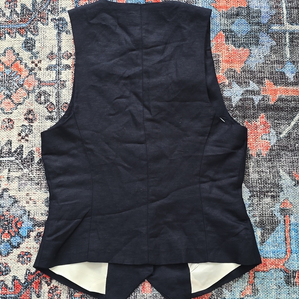 NWT ZARA Navy Blue Linen Vest - Picture 2 of 6